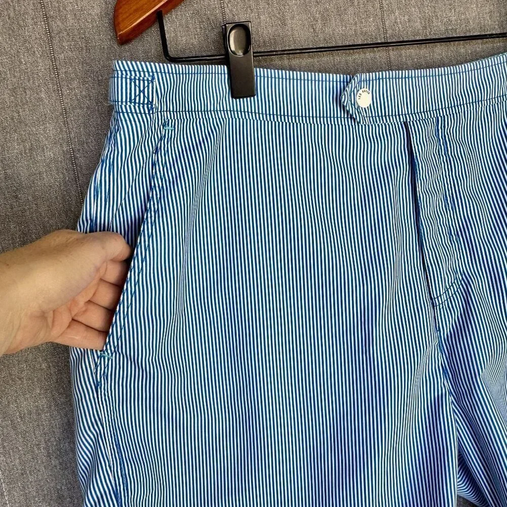 Ted Baker Blue White Strip Lobster Logo Snap Front Swim Shorts Size 2XL / 6